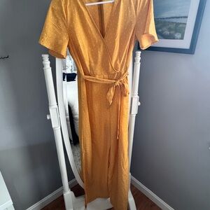 Leith Mustard Dot Wrap Maxi Dress with Tie Waist
